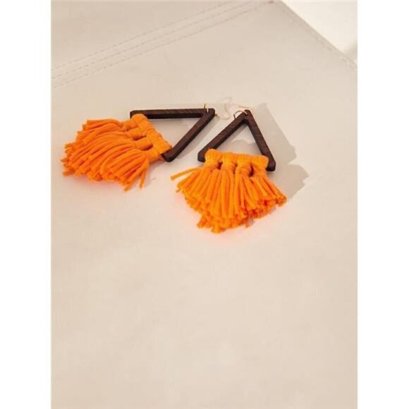 TODAY is Orange Women's Wooden Tassel Drop Earrings - Picture 1 of 7
